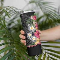 Hawaiian Tropical Flowers and Tribal Turtles Skinny Tumbler Polynesian Art Motifs Black Color LT03 - Polynesian Pride