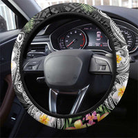 Hawaiian Tropical Flowers and Tribal Turtles Steering Wheel Cover Polynesian Art Motifs Black Color LT03 - Polynesian Pride