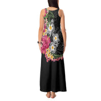 Hawaiian Tropical Flowers and Tribal Turtles Tank Maxi Dress Polynesian Art Motifs Black Color LT03 - Polynesian Pride
