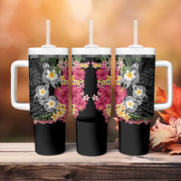 Hawaiian Tropical Flowers and Tribal Turtles Tumbler With Handle - Polynesian Art Motifs Black LT03 - Polynesian Pride