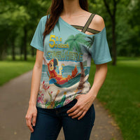Aloha Hawaii It's 5 o'clock Somewhere Cross Shoulder Shirt Chill Parrot on Beach with Tropical Plants LT03 - Polynesian Pride