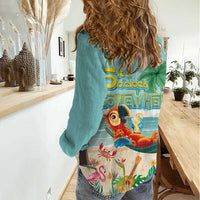Aloha Hawaii It's 5 o'clock Somewhere Women Casual Shirt Chill Parrot on Beach with Tropical Plants LT03 - Polynesian Pride