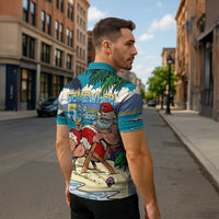Mele Kalikimaka Hawaii It's 5 o'clock Somewhere Zipper Polo Shirt Funny Lazy Santa Claus Chilling with Cocktail - Polynesian Pride