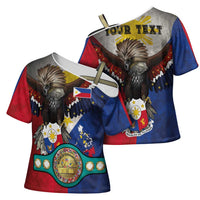 Custom Philippines World Champion Boxing Cross Shoulder Shirt Eagle-Grunge Design - Polynesian Pride