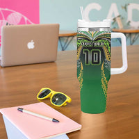 Custom Cook Islands Rugby League Tumbler With Handle Avaiki Tatau Tribal Motifs Black Color LT03 - Polynesian Pride
