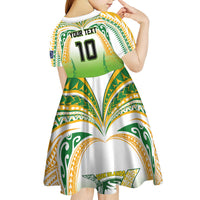 Custom Cook Islands Rugby League Kid Short Sleeve Dress Avaiki Tatau Tribal Motifs White Color LT03 - Polynesian Pride