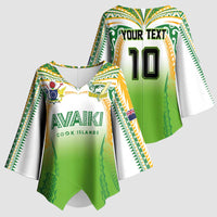 Custom Cook Islands Rugby League Kimono Sleeve Blouse Avaiki Tatau Tribal Motifs White Color LT03 - Polynesian Pride