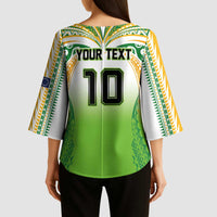 Custom Cook Islands Rugby League Kimono Sleeve Blouse Avaiki Tatau Tribal Motifs White Color LT03 - Polynesian Pride