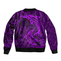 Polynesian Dolphin Valentine Day Bomber Jacket Hibiscus and Tribal Tattoo Purple Style LT03 - Polynesian Pride