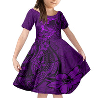 Polynesian Dolphin Valentine Day Family Matching Summer Maxi Dress and Hawaiian Shirt Hibiscus and Tribal Tattoo Purple Style LT03 Daughter's Dress Purple - Polynesian Pride