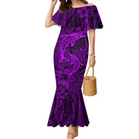 Polynesian Dolphin Valentine Day Mermaid Dress Hibiscus and Tribal Tattoo Purple Style LT03 Women Purple - Polynesian Pride