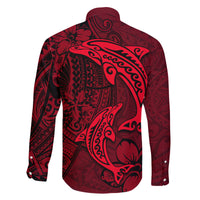 Polynesian Dolphin Valentine Day Family Matching Mermaid Dress and Hawaiian Shirt Hibiscus and Tribal Tattoo Red Style LT03 - Polynesian Pride