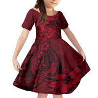 Polynesian Dolphin Valentine Day Family Matching Off Shoulder Maxi Dress and Hawaiian Shirt Hibiscus and Tribal Tattoo Red Style LT03 Daughter's Dress Red - Polynesian Pride