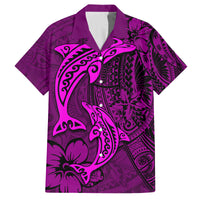 Polynesian Dolphin Valentine Day Family Matching Off Shoulder Long Sleeve Dress and Hawaiian Shirt Hibiscus and Tribal Tattoo Pink Style LT03 Dad's Shirt - Short Sleeve Pink - Polynesian Pride