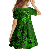 Polynesian Dolphin Valentine Day Family Matching Mermaid Dress and Hawaiian Shirt Hibiscus and Tribal Tattoo Green Style LT03 - Polynesian Pride