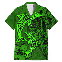 Polynesian Dolphin Valentine Day Family Matching Mermaid Dress and Hawaiian Shirt Hibiscus and Tribal Tattoo Green Style LT03 Dad's Shirt - Short Sleeve Green - Polynesian Pride