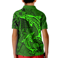 Polynesian Dolphin Valentine Day Kid Polo Shirt Hibiscus and Tribal Tattoo Green Style LT03 - Polynesian Pride