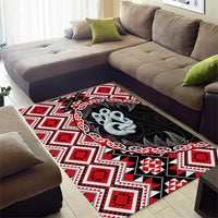 Red Taniko Motif Aotearoa Manaia and Silver Fern Area Rug