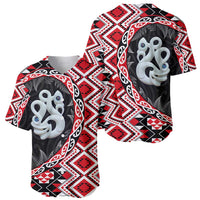Red Taniko Motif Aotearoa Manaia and Silver Fern Baseball Jersey