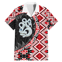 Red Taniko Motif Aotearoa Manaia and Silver Fern Family Matching Mermaid Dress and Hawaiian Shirt