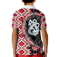 Red Taniko Motif Aotearoa Manaia and Silver Fern Kid Polo Shirt