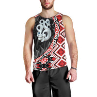 Red Taniko Motif Aotearoa Manaia and Silver Fern Men Tank Top