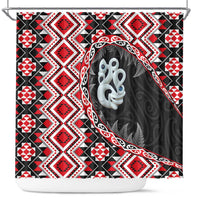 Red Taniko Motif Aotearoa Manaia and Silver Fern Shower Curtain
