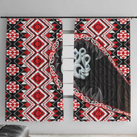 Red Taniko Motif Aotearoa Manaia and Silver Fern Window Curtain