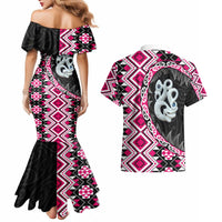 Pink Taniko Motif Aotearoa Manaia and Silver Fern Couples Matching Mermaid Dress and Hawaiian Shirt