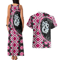 Pink Taniko Motif Aotearoa Manaia and Silver Fern Couples Matching Tank Maxi Dress and Hawaiian Shirt