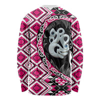 Pink Taniko Motif Aotearoa Manaia and Silver Fern Long Sleeve Shirt