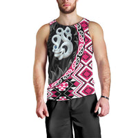 Pink Taniko Motif Aotearoa Manaia and Silver Fern Men Tank Top
