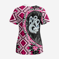 Pink Taniko Motif Aotearoa Manaia and Silver Fern Scrub Top - Polynesian Pride