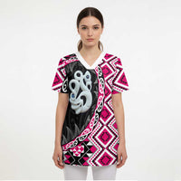 Pink Taniko Motif Aotearoa Manaia and Silver Fern Scrub Top - Polynesian Pride