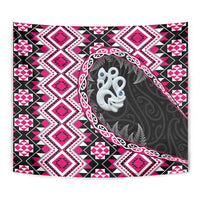 Pink Taniko Motif Aotearoa Manaia and Silver Fern Tapestry