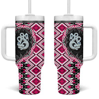 Pink Taniko Motif Aotearoa Manaia and Silver Fern Tumbler With Handle