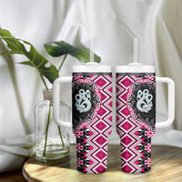 Pink Taniko Motif Aotearoa Manaia and Silver Fern Tumbler With Handle