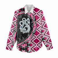 Pink Taniko Motif Aotearoa Manaia and Silver Fern Women Casual Shirt