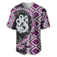 Purple Taniko Motif Aotearoa Manaia and Silver Fern Baseball Jersey