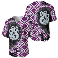 Purple Taniko Motif Aotearoa Manaia and Silver Fern Baseball Jersey