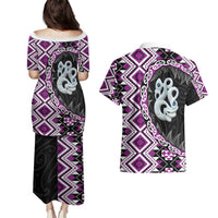 Purple Taniko Motif Aotearoa Manaia and Silver Fern Couples Matching Puletasi and Hawaiian Shirt
