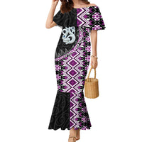 Purple Taniko Motif Aotearoa Manaia and Silver Fern Family Matching Mermaid Dress and Hawaiian Shirt