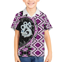 Purple Taniko Motif Aotearoa Manaia and Silver Fern Family Matching Puletasi and Hawaiian Shirt