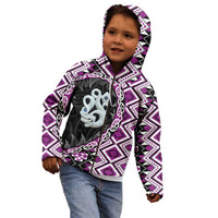 Purple Taniko Motif Aotearoa Manaia and Silver Fern Kid Hoodie
