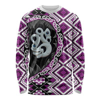 Purple Taniko Motif Aotearoa Manaia and Silver Fern Long Sleeve Shirt
