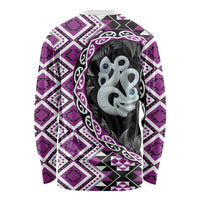 Purple Taniko Motif Aotearoa Manaia and Silver Fern Long Sleeve Shirt