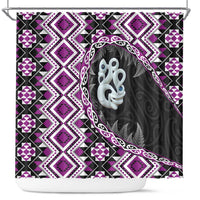 Purple Taniko Motif Aotearoa Manaia and Silver Fern Shower Curtain LT03 Purple - Polynesian Pride