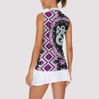 Purple Taniko Motif Aotearoa Manaia and Silver Fern Women Sleeveless Polo Shirt LT03 - Polynesian Pride