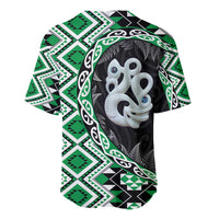 Green Taniko Motif Aotearoa Manaia and Silver Fern Baseball Jersey