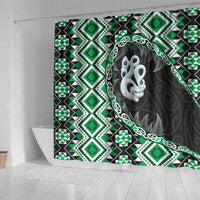 Green Taniko Motif Aotearoa Manaia and Silver Fern Shower Curtain